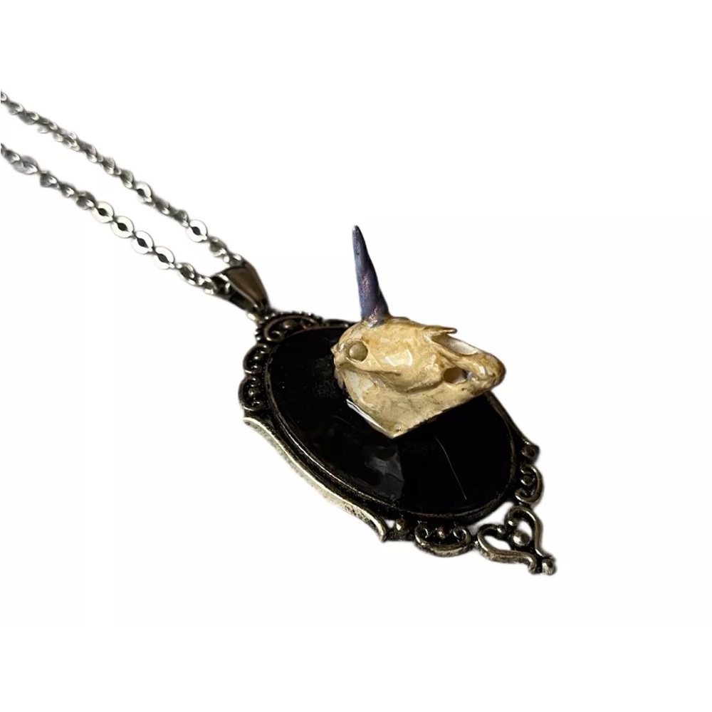 Gothic Unicorn Skull Pendant Necklace